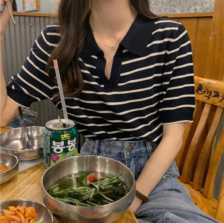 MS191 Áo polo cổ bẻ kẻ ngang