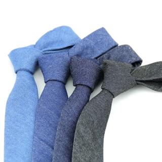 Men 39 s Fashion Neck Ties For Men 6cm Skinny Denim Cotton Ties Black Blue thumbnail