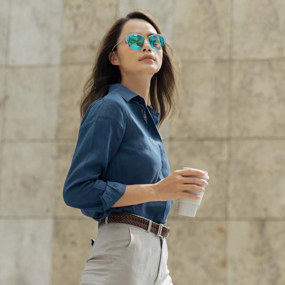 Áo Sơ Mi Nữ Linen Xanh  Best Seller F2 SMW360