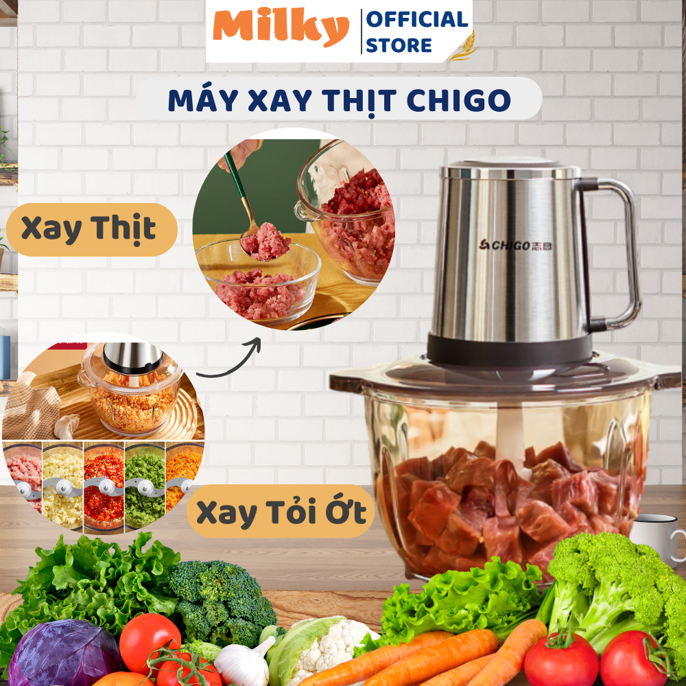 Máy xay thịt đa năng - máy xay rau củ quả - cối xay thịt thuỷ tinh cầm tay gia đình