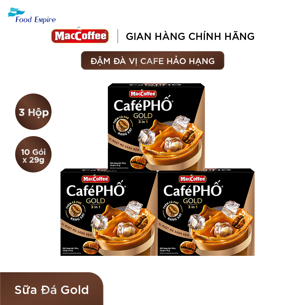 Combo 3 Hộp cà phê Phố sữa đá GOLD - MacCoffee (hộp 10 gói x 28g)