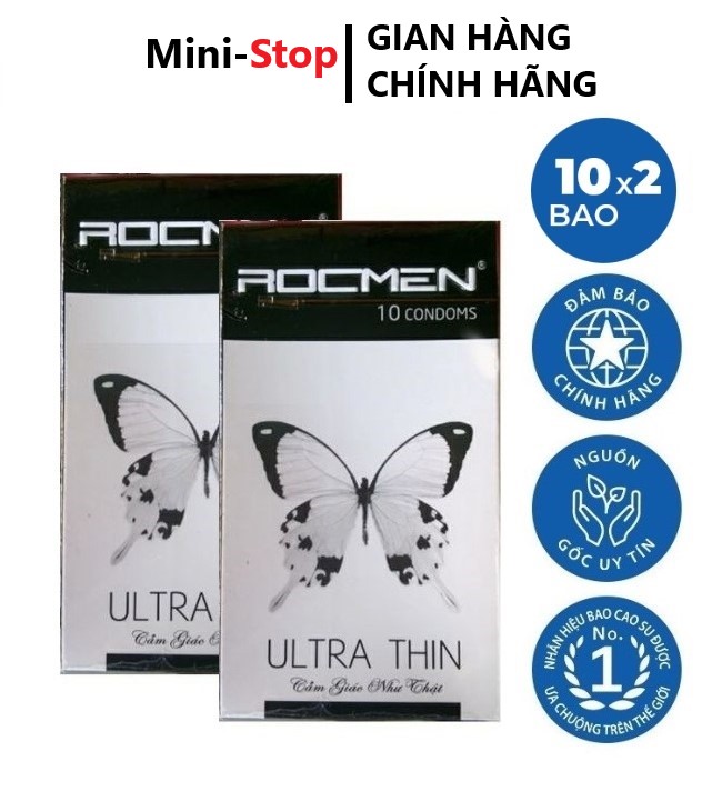 Freeship Bộ 2 hộp Bao cao su siêu mỏng ROCMEN Ultra thin (20 cái)