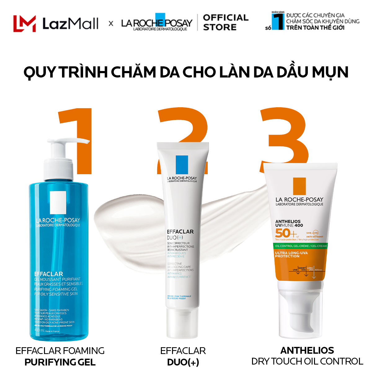 Bộ đôi kem chống nắng giúp bảo vệ da khỏi tia UVB & UVA dài và giảm bóng nhờn La Roche-Posay Anthelios UV Mune 400 Oil Control Gel-Cream 50ml