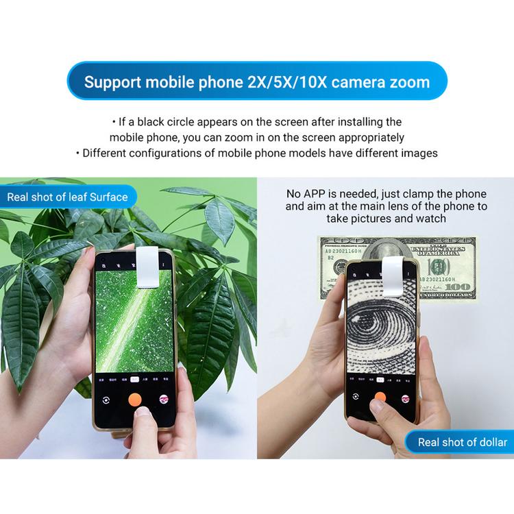 Portable Digital Microscope 200X Mini Digital Microscope with Universal Clip for Kids Adults Built-in LED Pocket Microscope for Phone Accessories useful