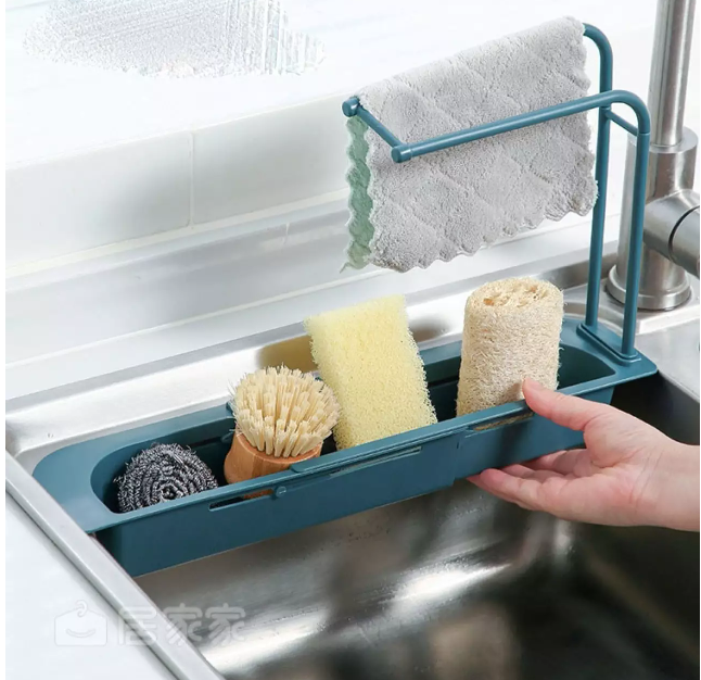 GIÁ ĐỰNG DỤNG CỤ RỬA CHÉN GẮN BỒN RỬA GẤP GỌN TIỆN LỢI CÓ LỖ THOÁT NƯỚC VÀ MÓC TREO HAI TẦNG PHƠI KHĂN 39.5x27x8.5cm(Nhiều màu) - [ Đồ dùng rữa chén Kệ rửa chén kệ nhà bếp kệ bồn nước kệ phơi khăn]