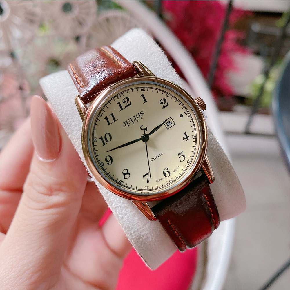 Đồng Hồ Nữ Julius JA-508L Hàn Quốc Dây Da (Nâu Vàng)