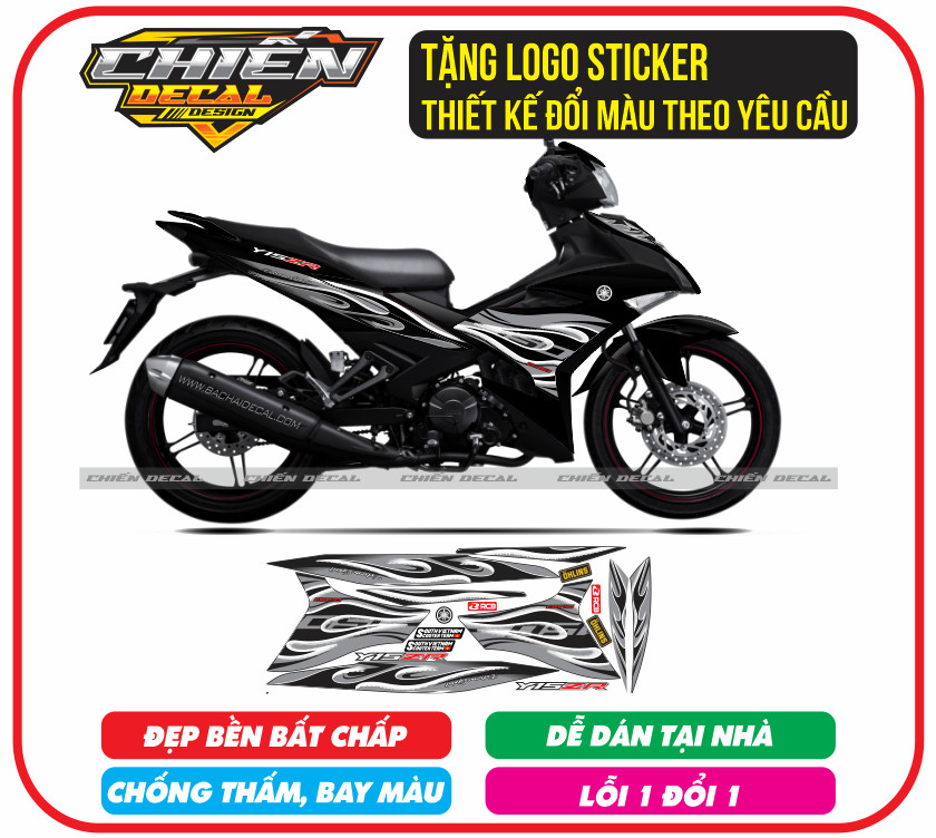 Tem rời xe exciter 150 mẫu tem lửa màu đen bạc (tem 3 lớp cao cấp)