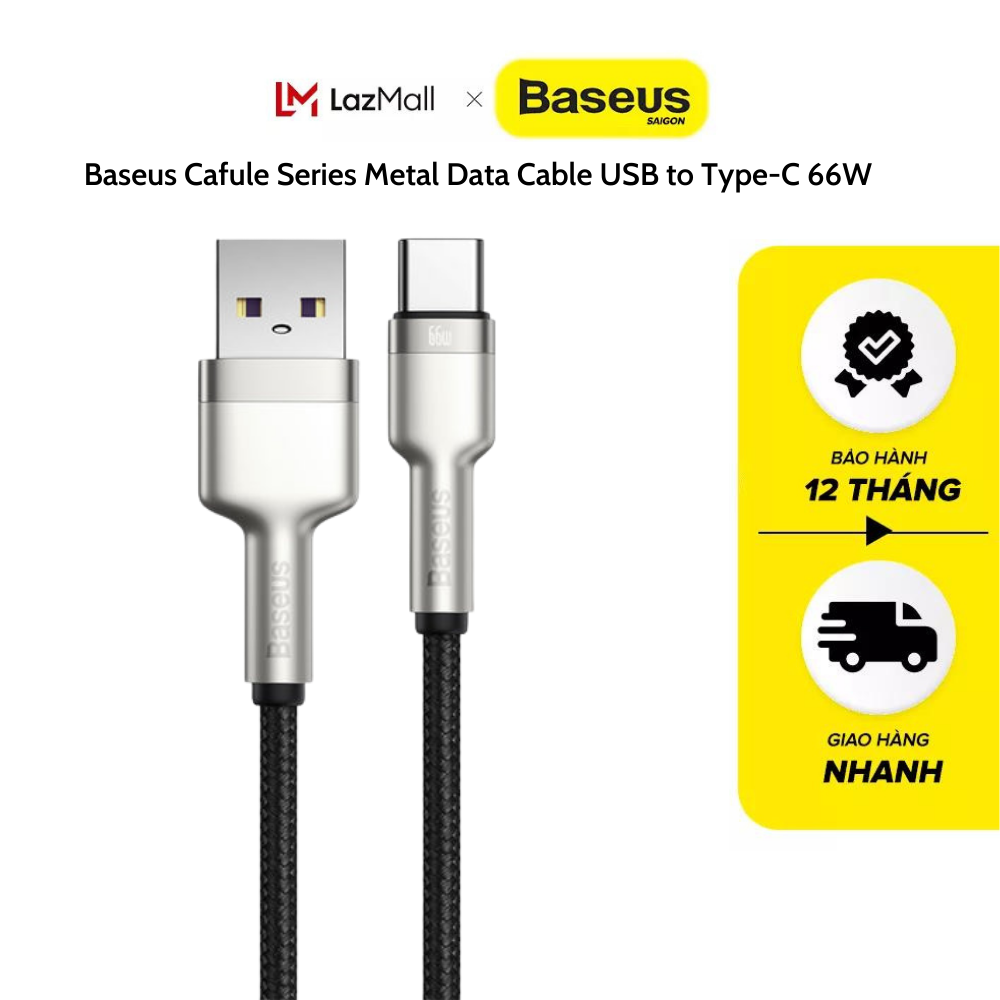 Cáp sạc nhanh, siêu bền Baseus Cafule Series Metal Data Cable USB to Type-C 66W (KHÔNG SẠC ĐƯỢC CHO DÒNG IP)