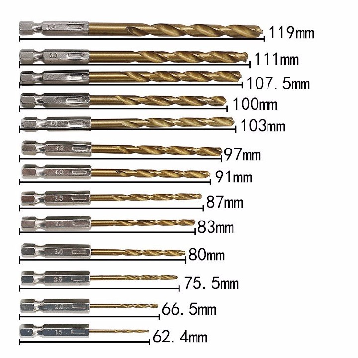 Bộ 13 Mũi Khoan Gỗ Nhựa Chuôi Lục Giác Thép HSS.