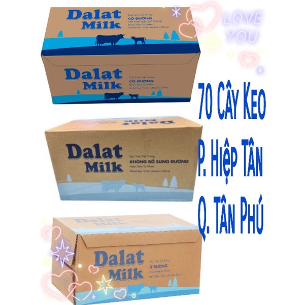 Thùng 48 bịch sữa tươi tiệt trùng DalatMilk 220ml Có đường / Không đường / Ít đường Dalat Milk