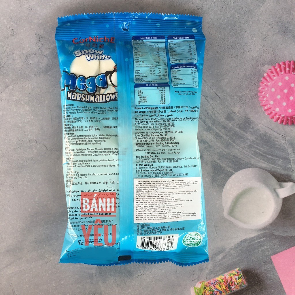 Kẹo xốp Marshmallow trắng Mega 120g
