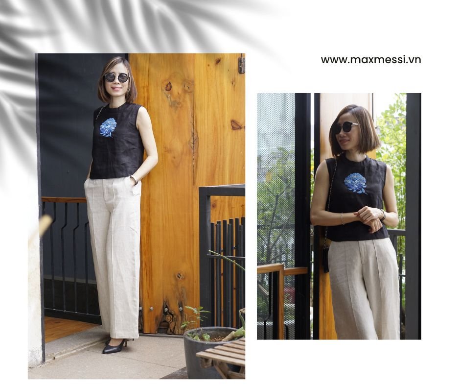 Quần linen ống suông chạy gân HEPBURN - MaxMessi