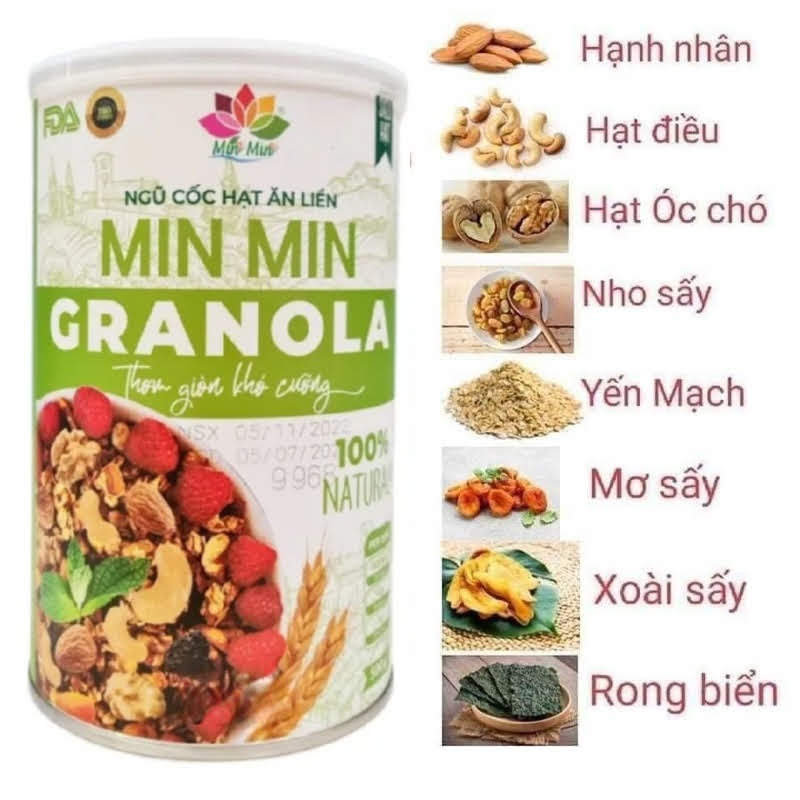 (MẪU MỚI) NGŨ CỐC HẠT ĂN LIỀN MIN MIN GRANOLA/HỘP 500gr