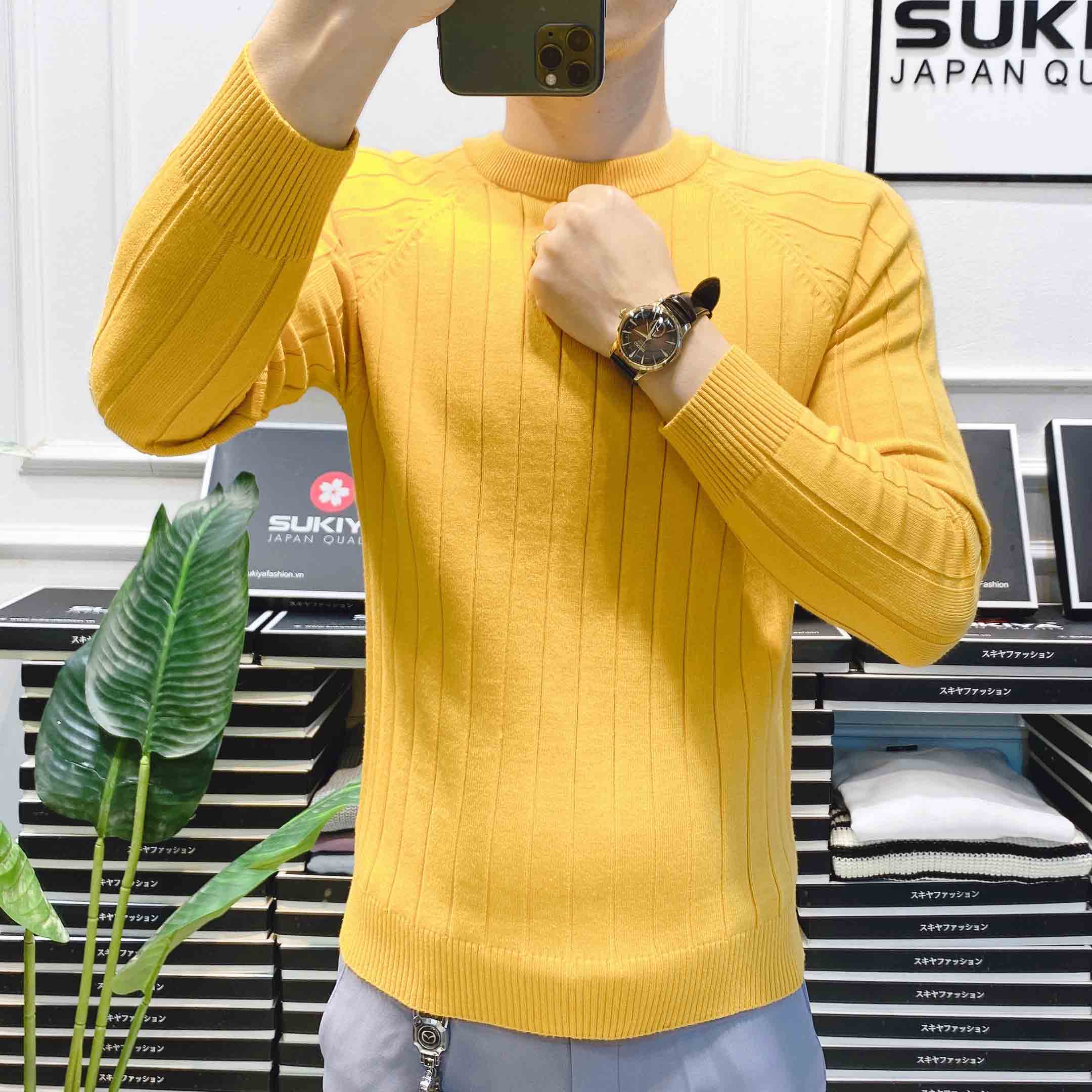 Áo len nam cổ tròn Hàng Hiệu SUKIYA Chất sợi Lông Thỏ mềm mại, Không gây kích ứng da AL05