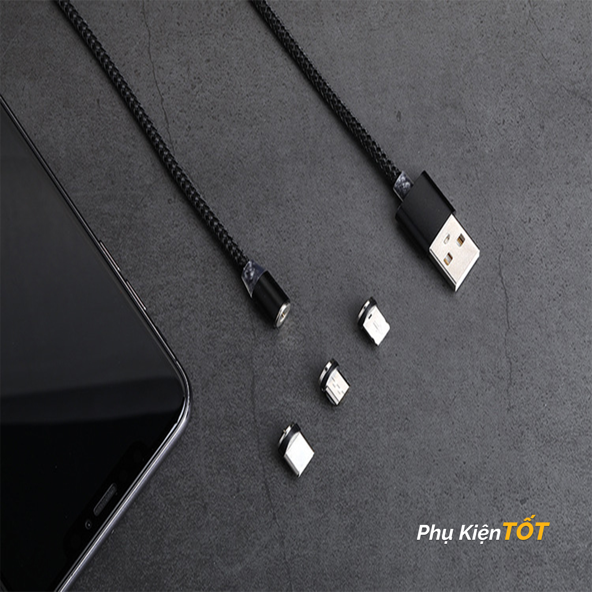 [HCM][Full Bộ] Cáp Sạc Nam Châm Từ Tính 3 trong 1 Dành Cho  Iphone Android Micro USB Type C Xoay 360 Độ