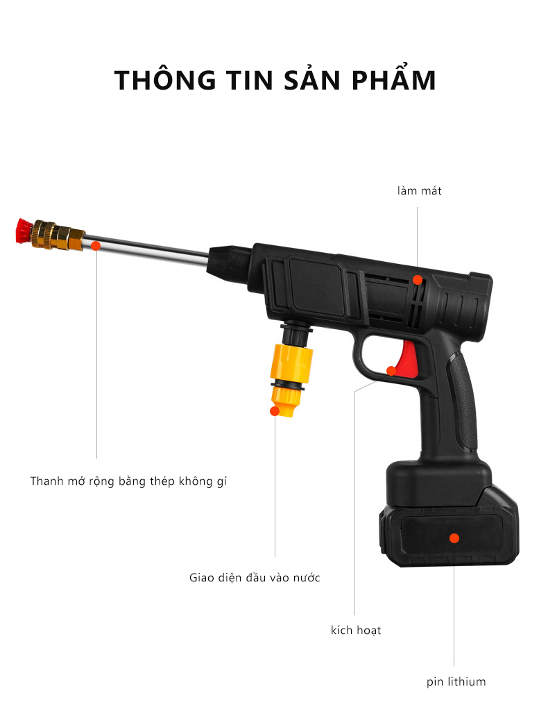 【Monqiqi】Máy rửa xe dùng pin mini, Máy xịt rửa tăng áp