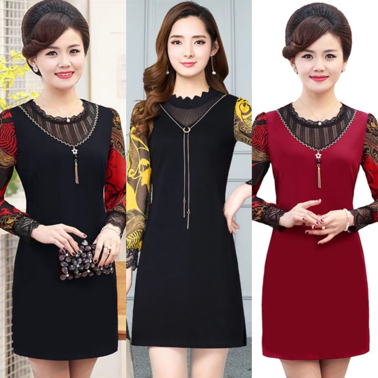 Đầm  trung niên tay voan