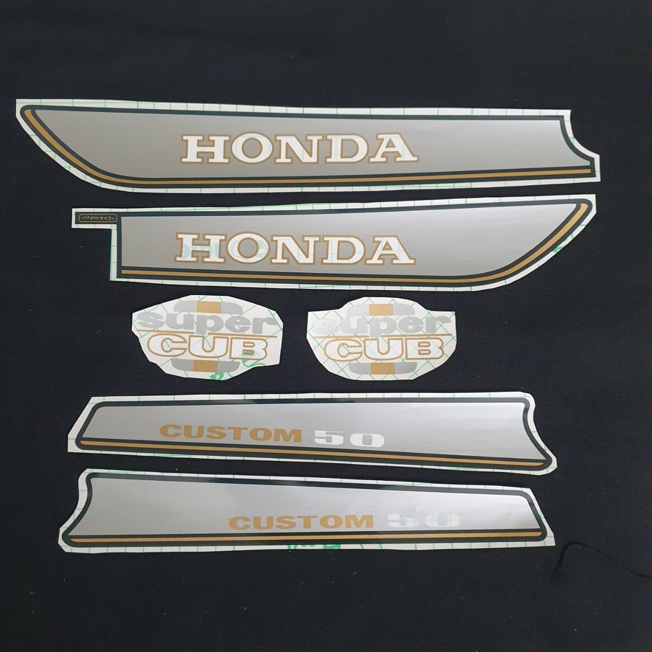 Bộ tem xe honda super cub custom 50 mẫu zin - tem dàn áo xe super cub bạc custom 50