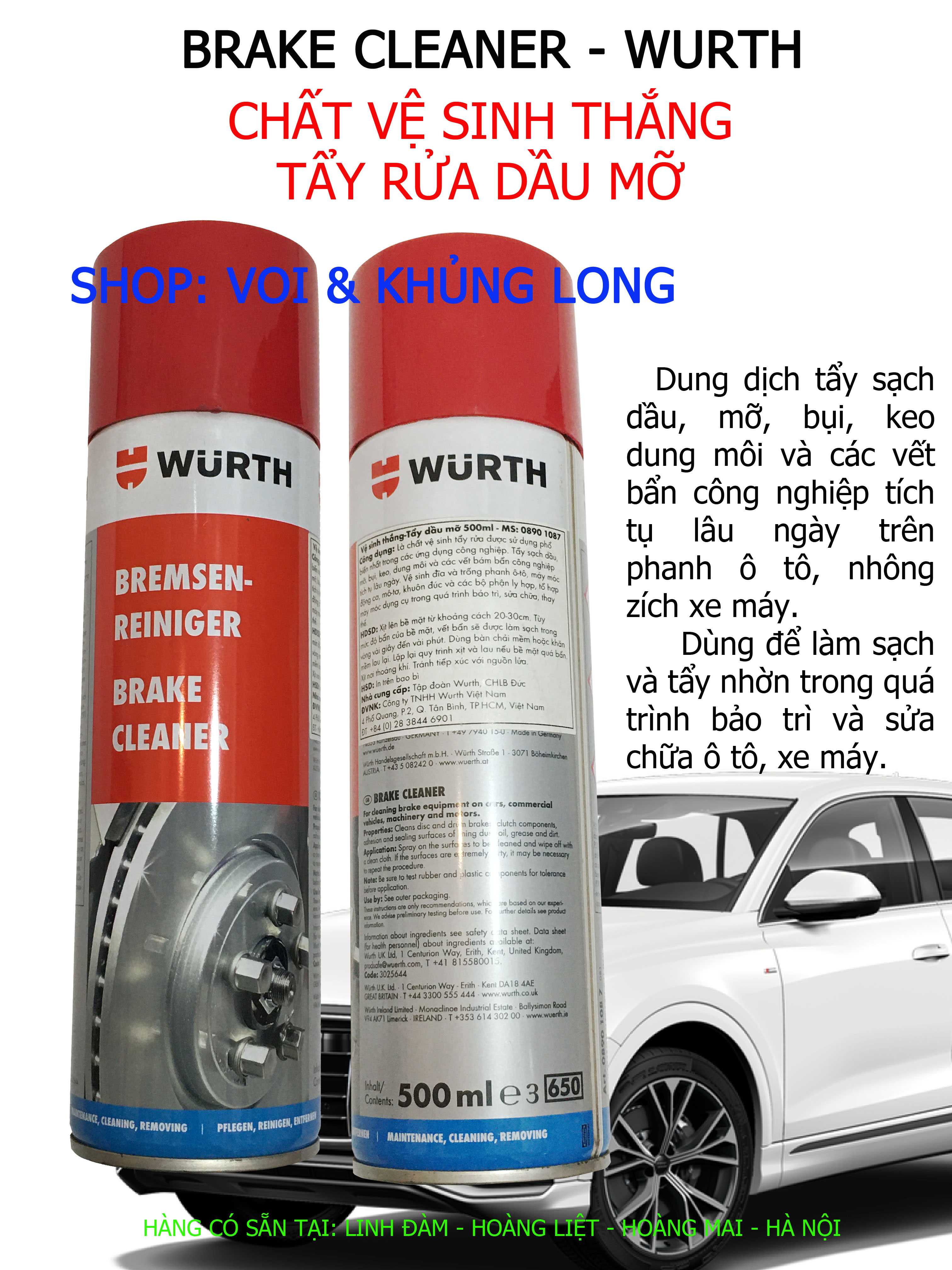 Chất vệ sinh phanh, tẩy rửa dầu mỡ - Wurth (CHLB Đức)