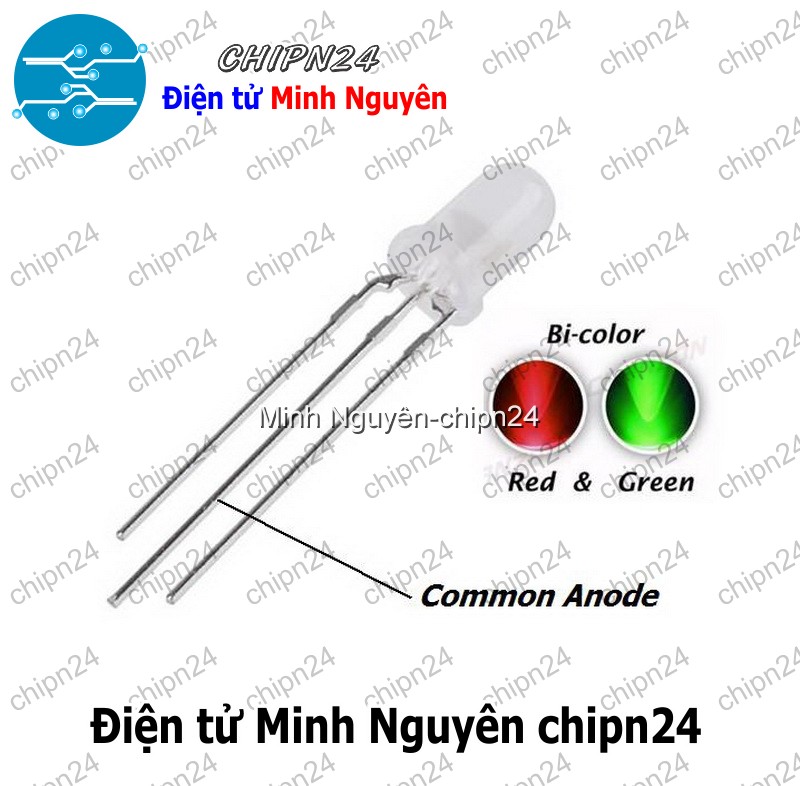 [25 con] (TK9, H5) Led 2 màu 3 chân 5MM Đục Dương chung (Đỏ/Xanh Lá Mạ) - HH001491