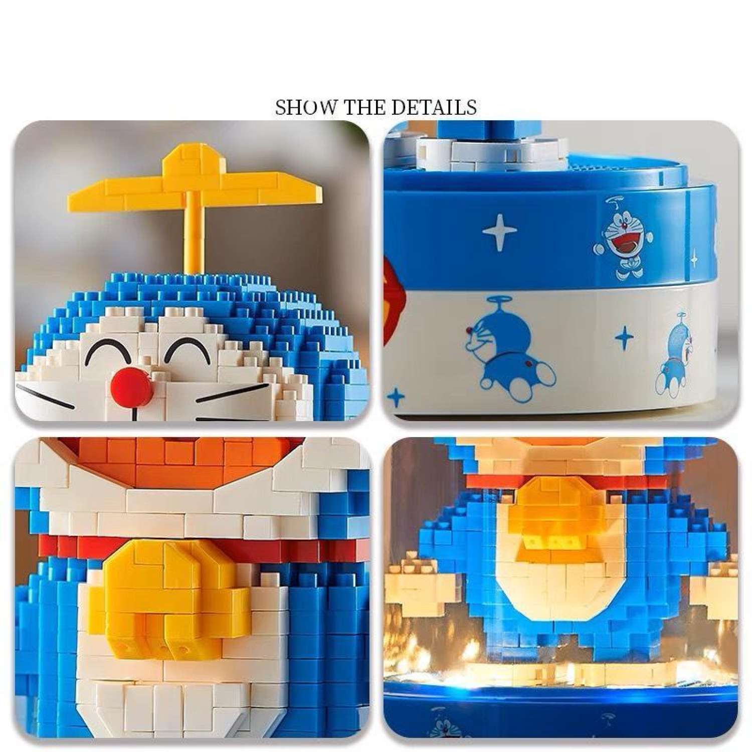 Lego Doremon tự lắp ráp kèm đế và lồng mica chống bụi