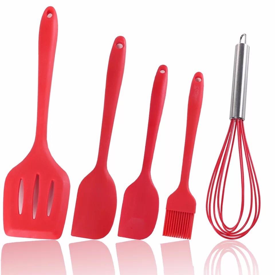 Bộ 5 chổi phới spatula đỏ silicon