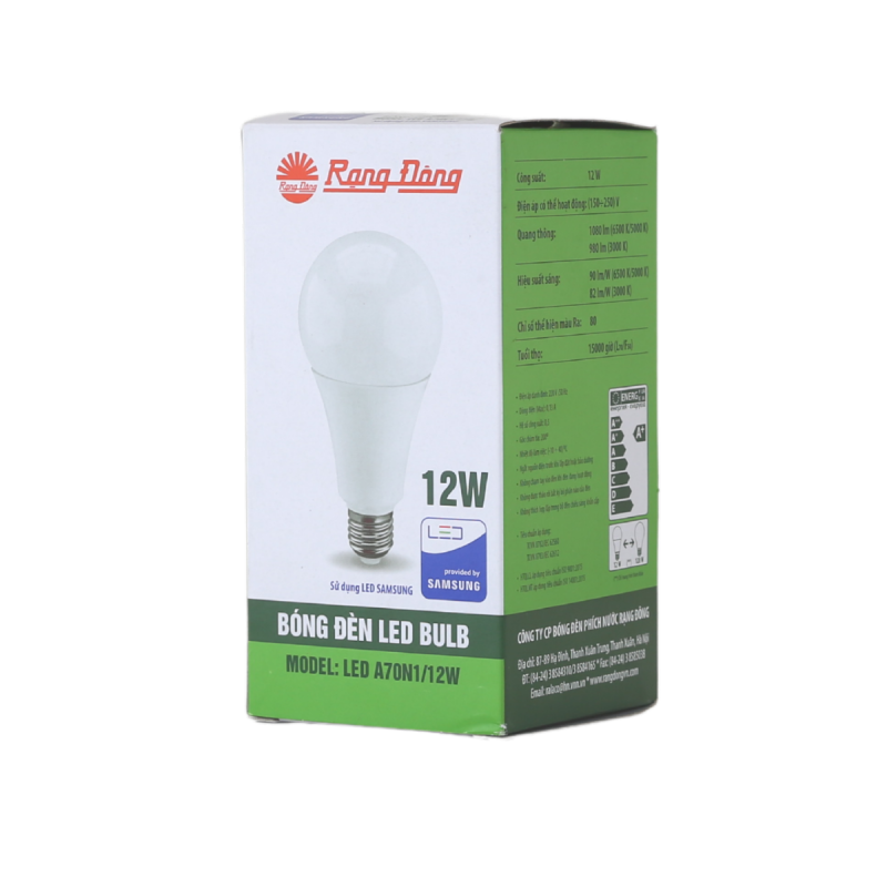 Bóng đèn LED Bulb tròn A70N1 - 12w chính hãng Rạng Đông chip LED SS chất lượng ánh sáng hoàn hảo bảo vệ thị lực