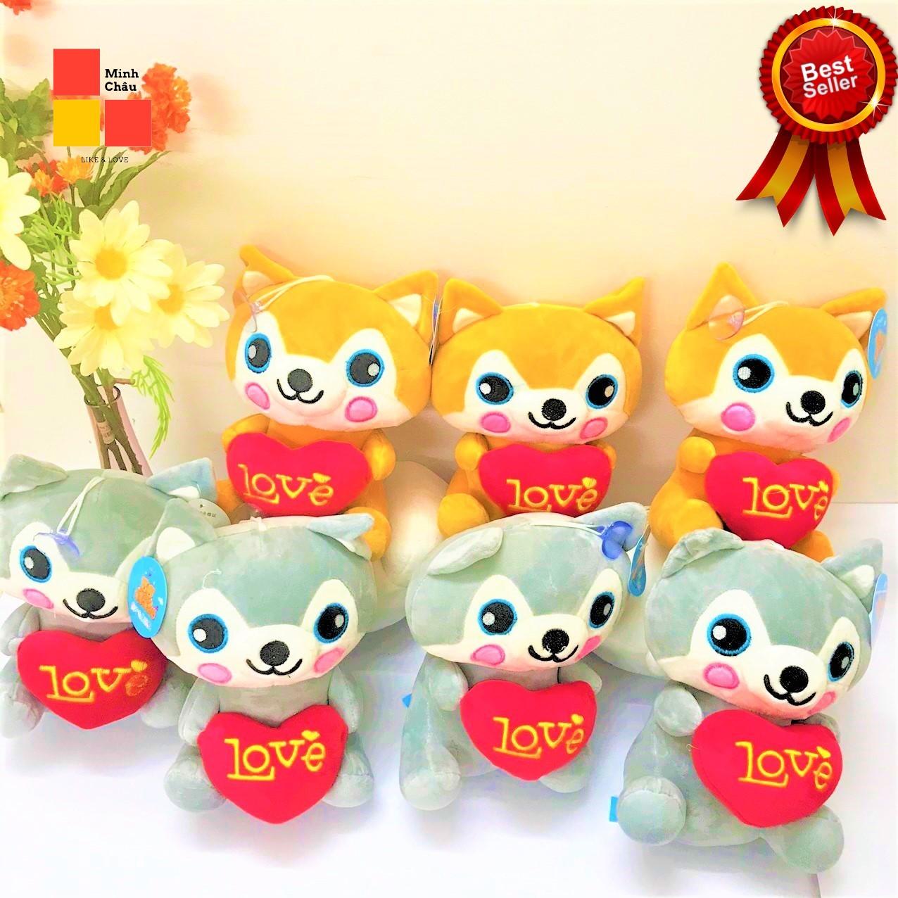Gấu bông sói con đáng yêu, lông mềm mịn.