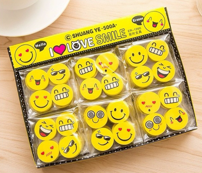 Vỉ 4 gôm tẩy bút chì hình mặt cười