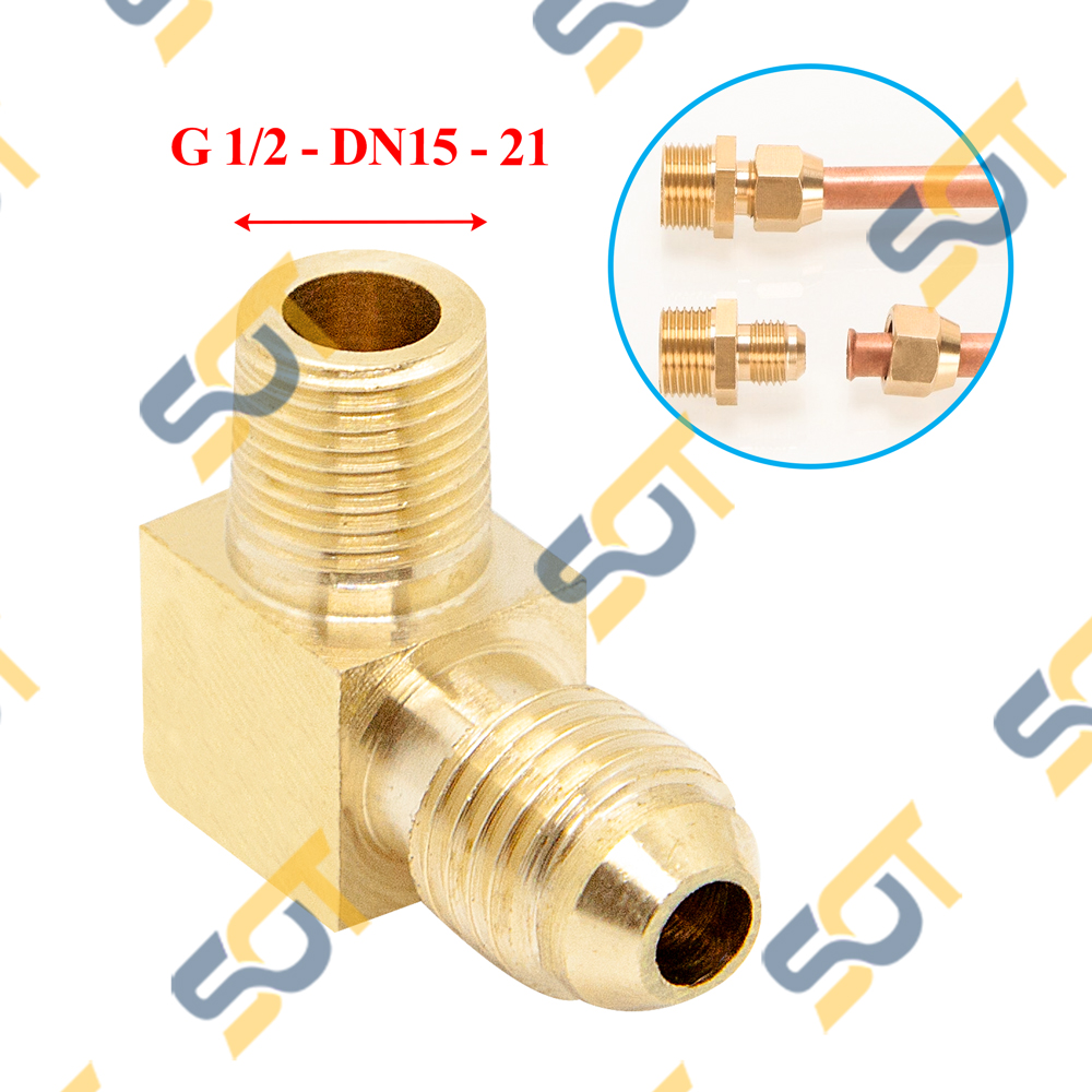 Thân rời co ren ngoài BSP hệ G nối côn lồi hàn ống đồng 6 8 10 12 16 19 mm cho điện lạnh & khí nén (Brass Flare Male Elbow)- Rắc co cong cút ren NPT