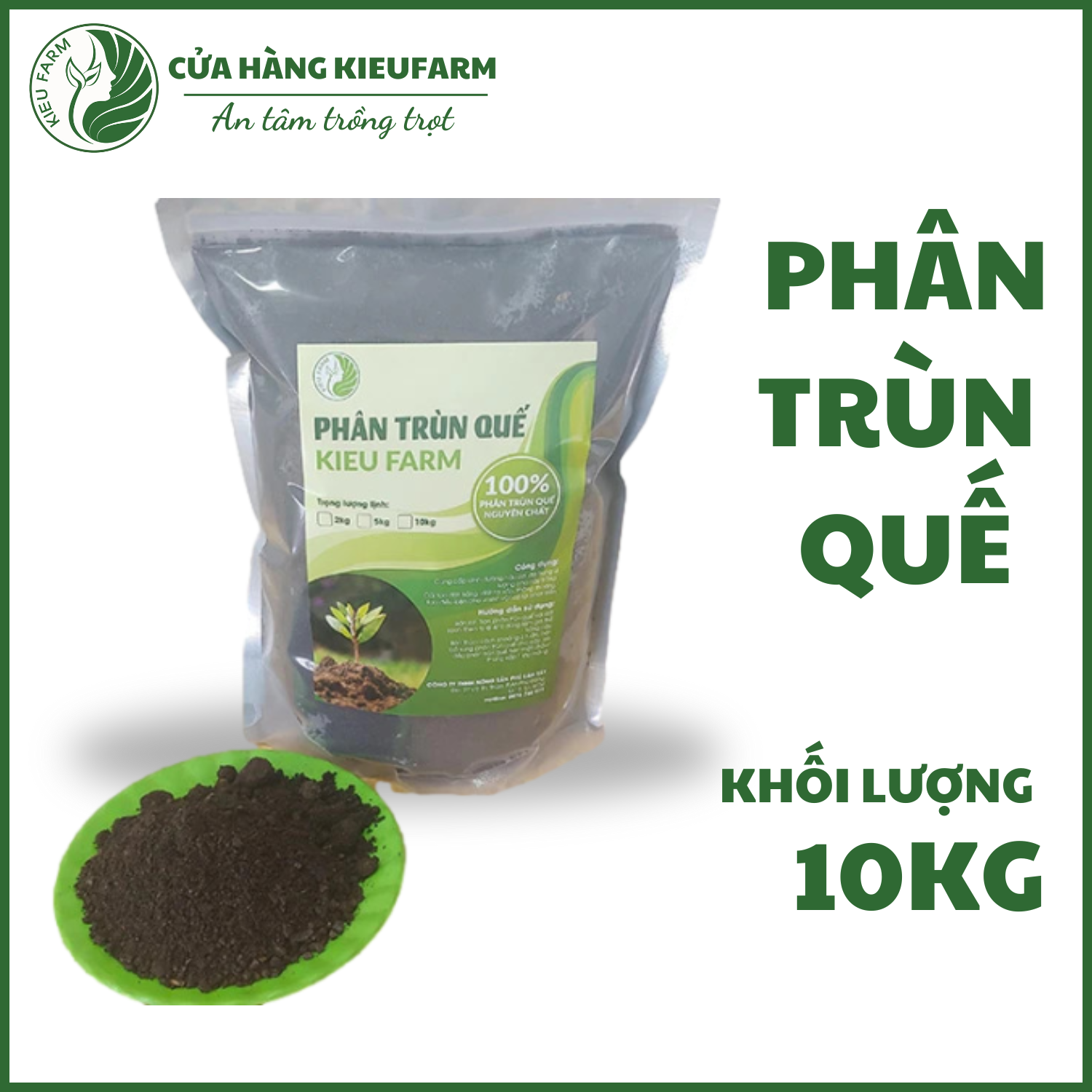 Phân trùn quế hữu cơ - độ ẩm 35% Kieu Farm 10kg