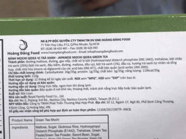 Bánh Mochi Trà Xanh Qidea 210G