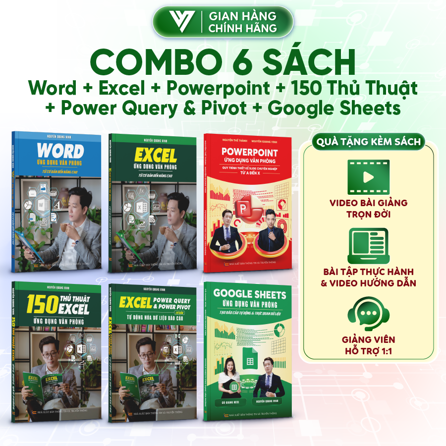 Combo of 6 Books: Word, Excel, Powerpoint, Google Sheets, 150 Tt, Power Query for Office Applications