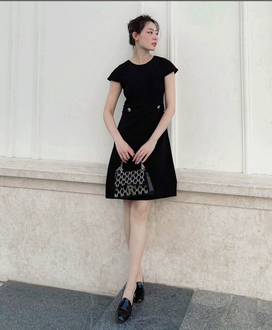 Đầm công sở tweed đen - YV LE & CO