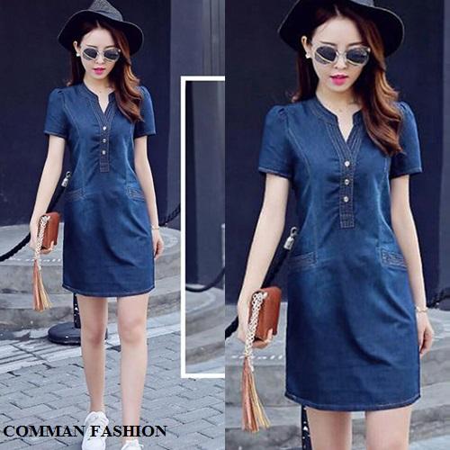 [HCM]CAO CẤP Đầm Jean Suông Tay Ngắn 3193
