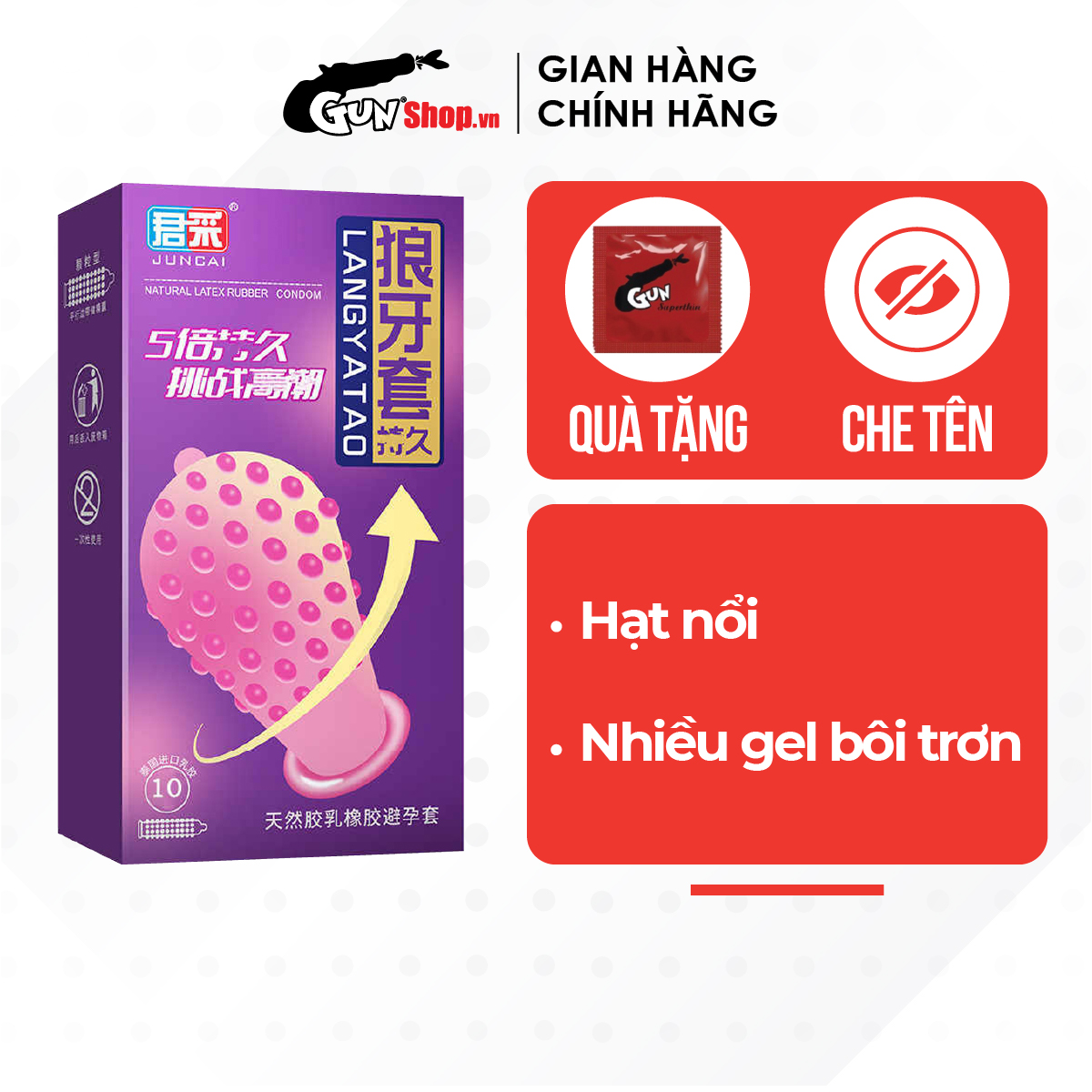 Bao cao su jun-cai langyatao hạt nổi - hộp 10 cái | gunshop việt nam