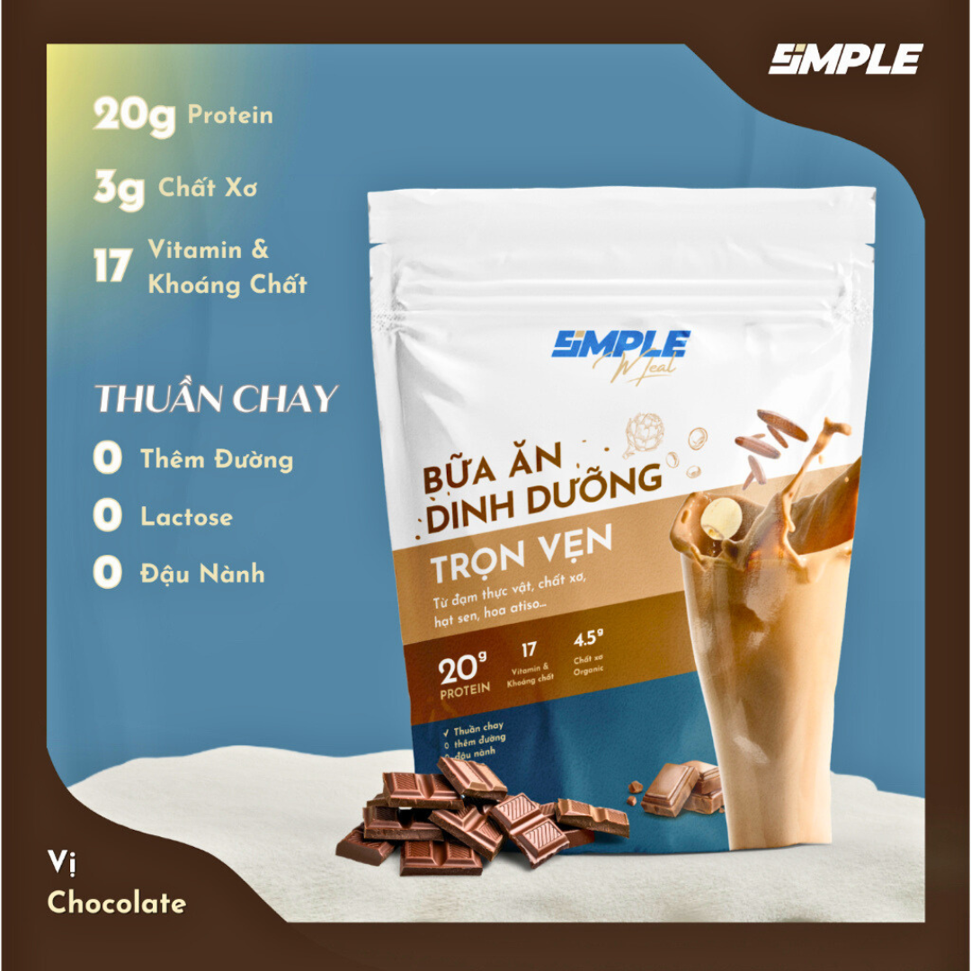 Simple Meal Bột Uống Thay Thế Bữa Ăn Vị Chocolate 20g Protein/1 Serving