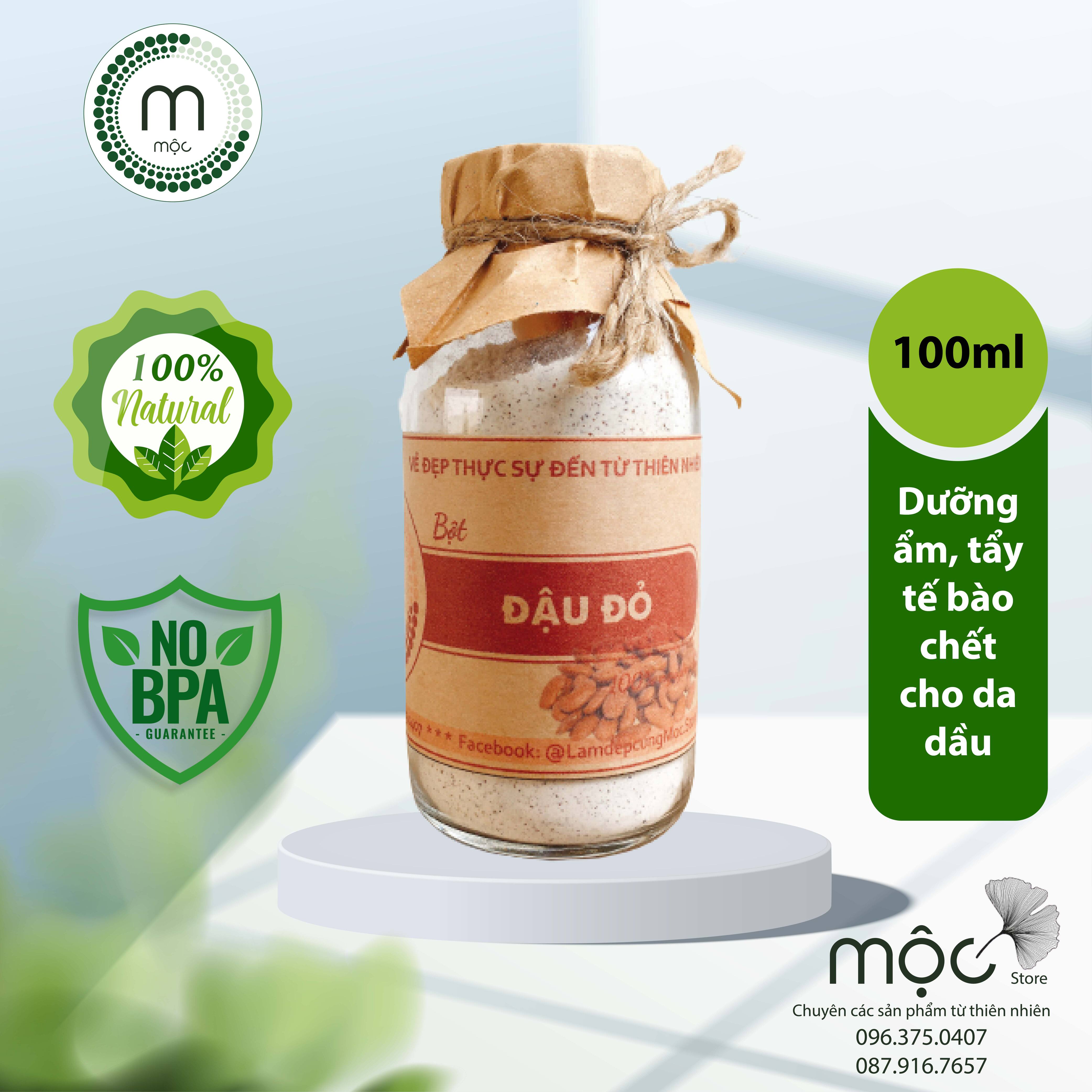 Bột Đậu Đỏ MỘC đắp mặt nạ dưỡng ẩm trắng da ngăn ngừa mụn thiên nhiên nguyên chất túi 10g dùng thử và chai 100ml (70g)