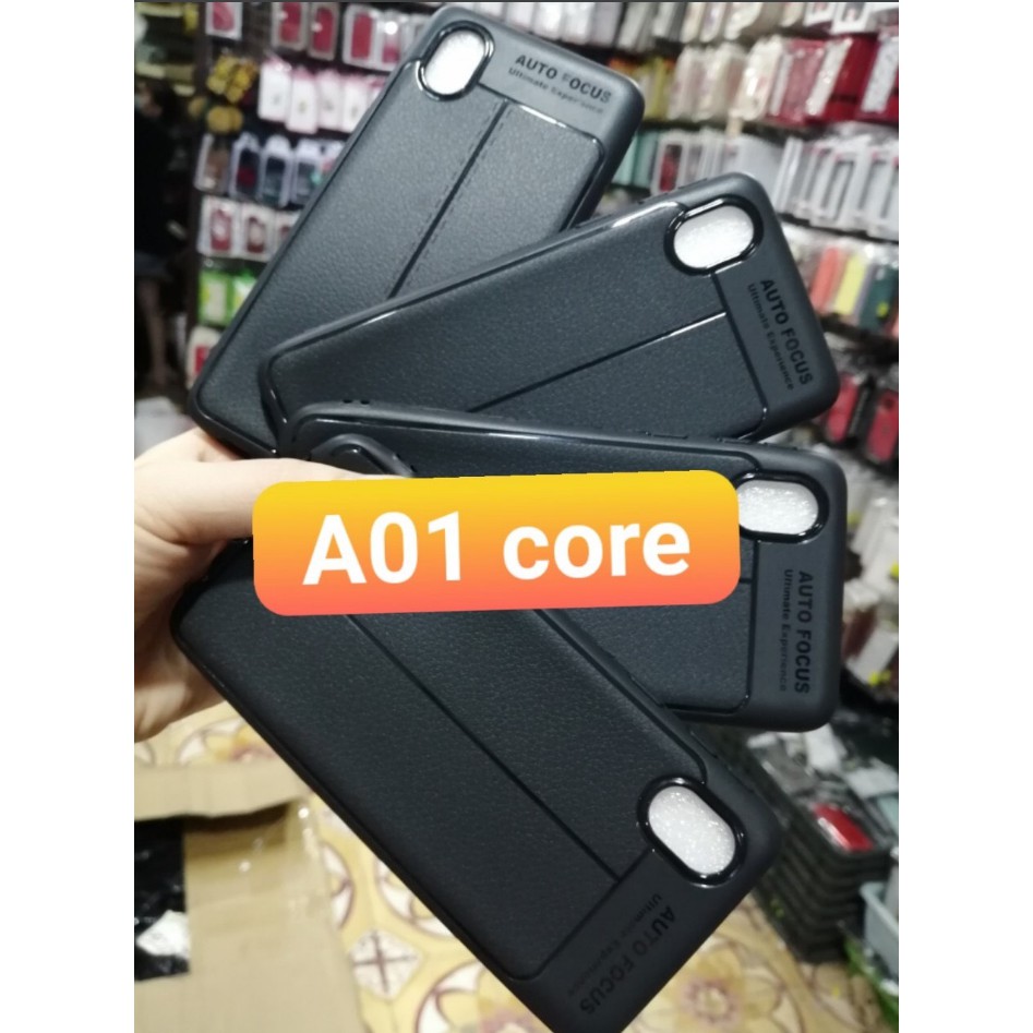 Ốp lưng dẻo vân da cho Galaxy A01 Core Chống sốc Auto Focus ( Đen ) mới