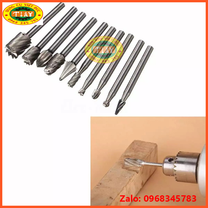 Bộ 10 mũi khắc, mài, làm lũa HSS cao cấp cán 3mm