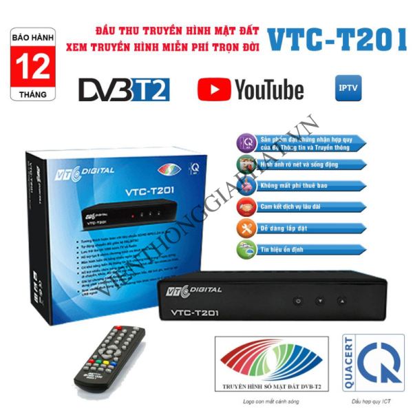 Trọn Bộ Đầu Thu Truyền Hình Số Mặt Đất DVB T2 VTC T201 Model 2021