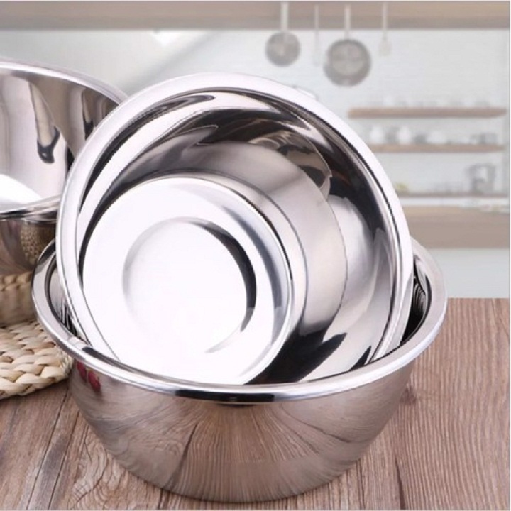 Chậu inox cao cấp dày dặn có viền cầm tay đường kính 24 cm