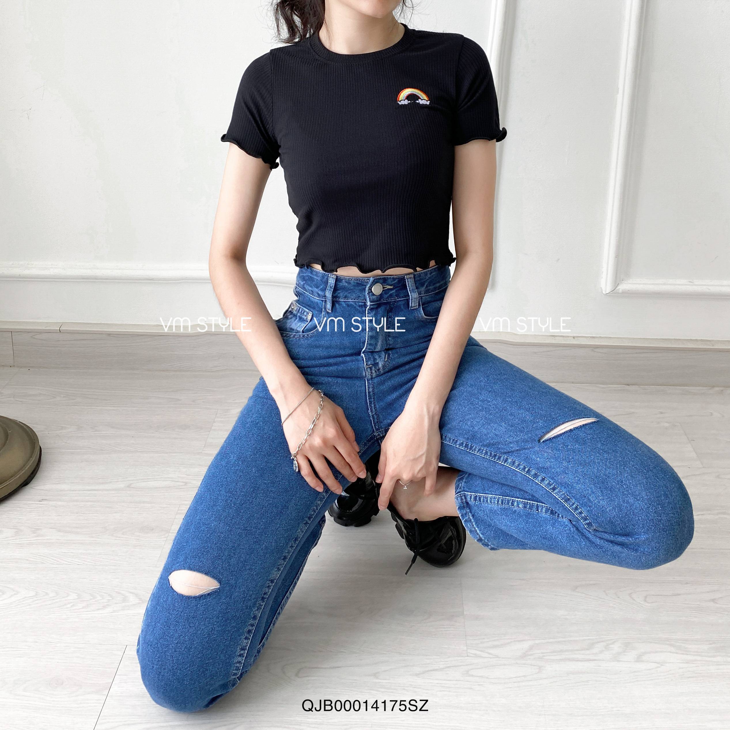 Quần jean baggy nữ VM STYLE QJB00014 rách gối ulzzang thời trang