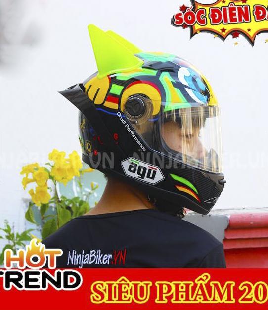 Mũ Fullface AGU Tem rùa gắn sừng BATMAN và Đuôi gió, tặng túi đựng nón 2023