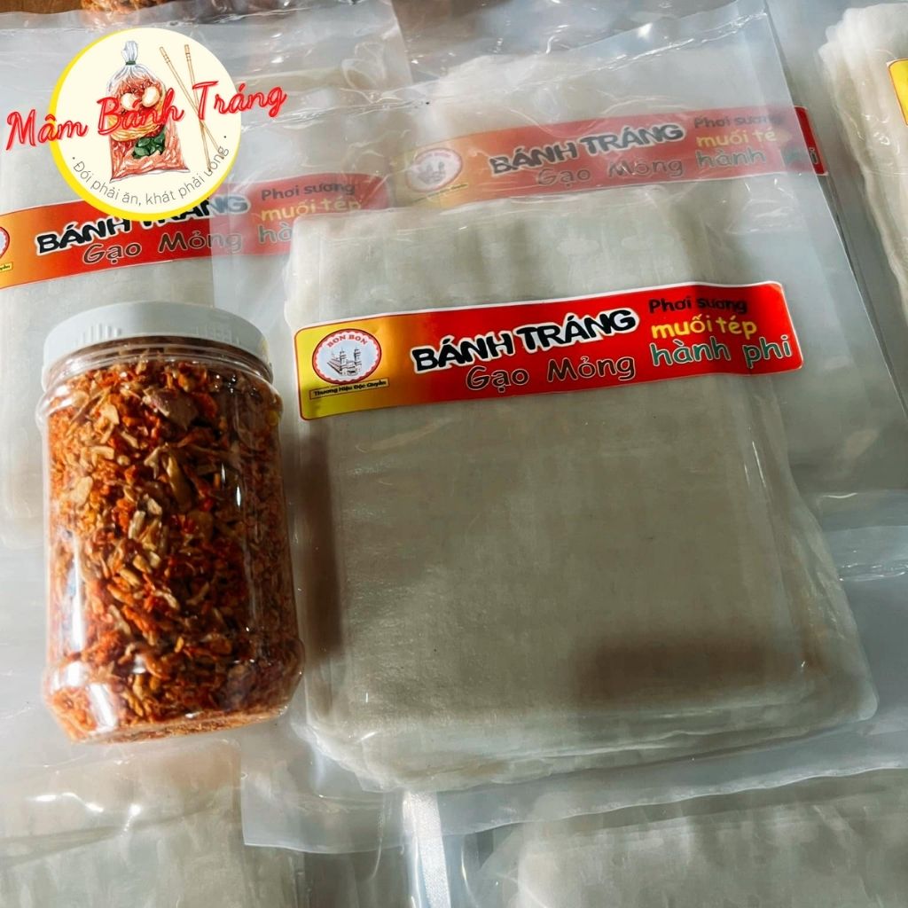 Combo bánh tráng phơi sương gạo mỏng [500g] kèm hũ muối tép hành phi Tây Ninh siêu ngon - 04100046