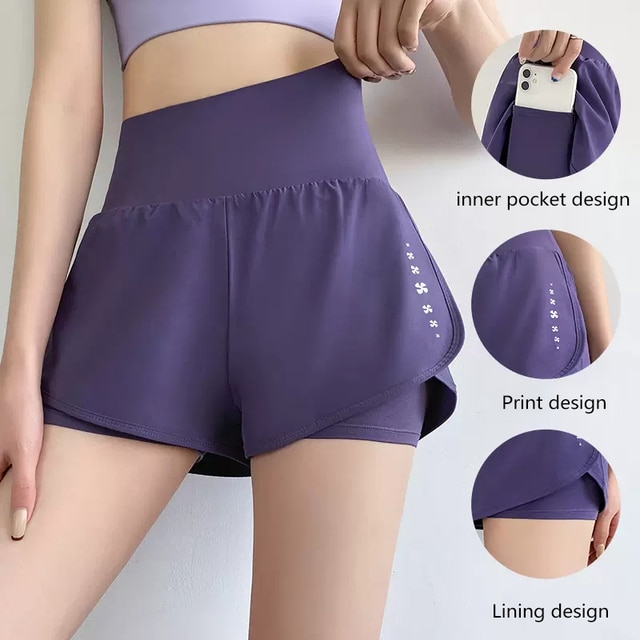 F.DYRAA Fitness Gym Shorts Women Invisible Side Pocket Running Shorts Breathable Quick Dry High Waist Yoga Leggings Sportswear