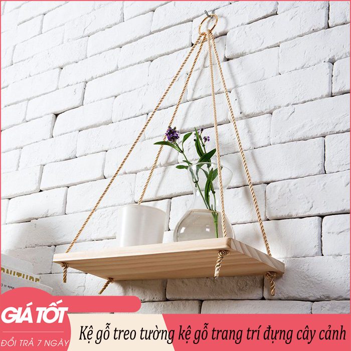 Kệ treo tường , Kệ Gỗ Thông Treo Tường Decor Tặng Kèm Dây - Kệ gỗ treo tường kệ gỗ trang trí đựng cây cảnh chậu hoa 40x15x1.5 cm chất liệu gỗ thông ép, tải trọng 10kg