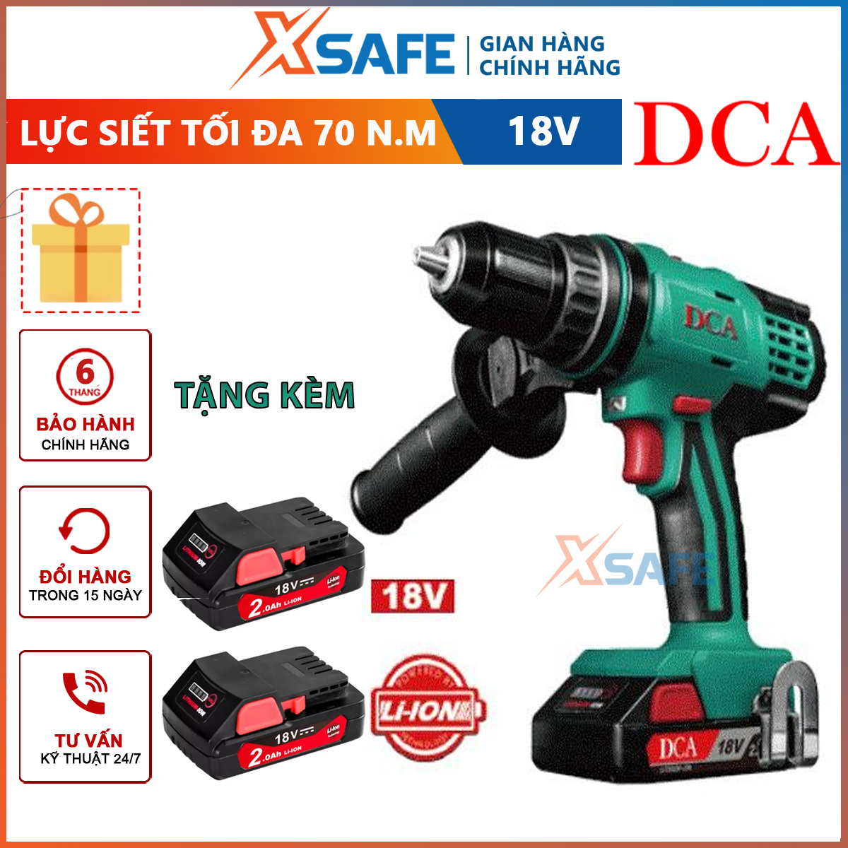 Machine drill power battery 18v DCA ADJZ13 drill 3 function tile drill bit 14mm, drill wood 38mm, iron drill 13mm, twisting force Max 70N/m, no-load speed 0-400 v/p, drill using battery 18V/2.0ah x 2