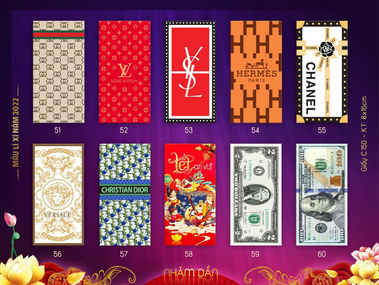 Combo 10 Bao Lì Xì Đ.ô La May Mắn 100Đô