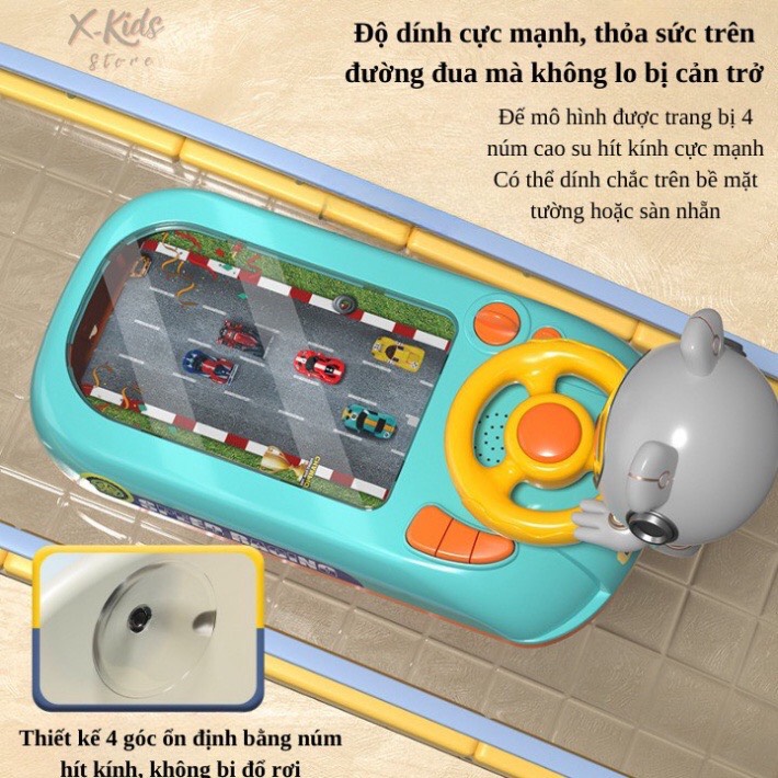 Đồ chơi đường đua ô tô có màn hình chuyển động và vô lăng điều khiển có hiệu ứng âm thanh cho bé